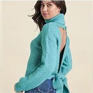 Teal Open-Back Sweater with Bow